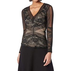 BCBGMAXAZRIA Mixed Lace Peplum Top
